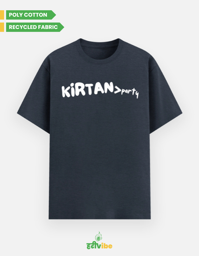 Kirtan > Party | Unisex Classic Tee – Navy Melange | Bhakti T-shirt (Spiritual Streetwear)