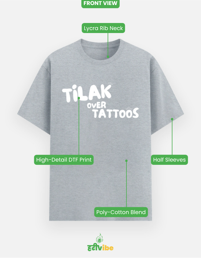 Tilak Over Tattoos | Unisex Classic Tee - Grey Melange | Bhakti T-shirt (Spiritual Streetwear)