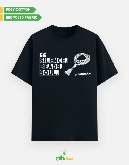Silence. Beads. Soul – Unisex Classic Tee – Navy | Bhakti T-shirt (Spiritual Streetwear)