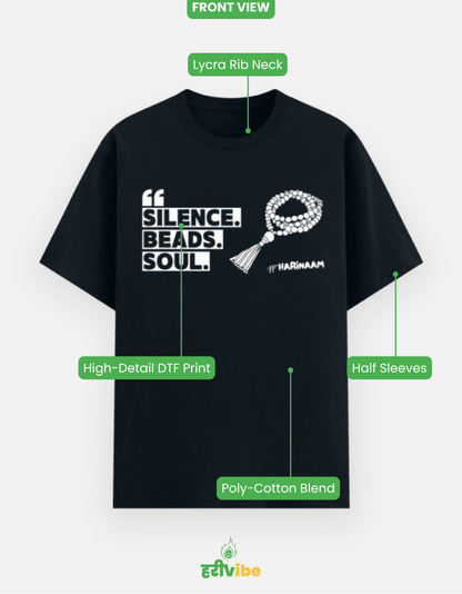 Silence. Beads. Soul – Unisex Classic Tee – Navy | Bhakti T-shirt (Spiritual Streetwear)