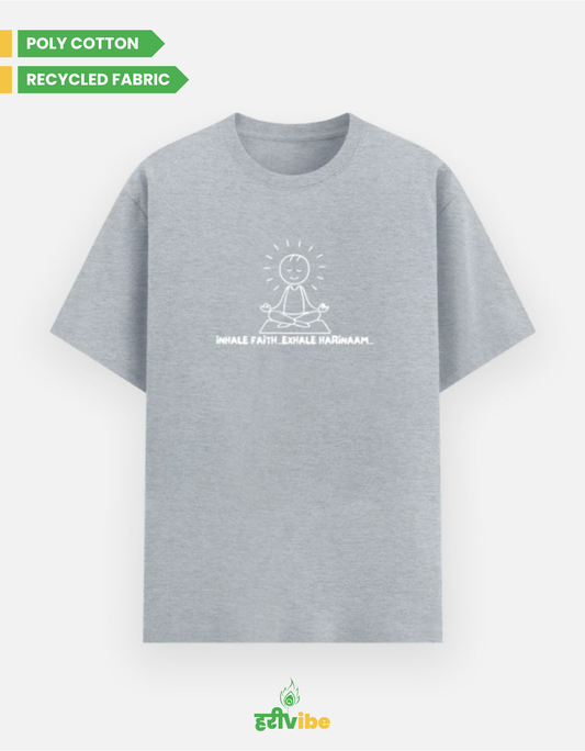 Inhale Faith, Exhale HARINAAM | Unisex Classic Tee – Grey Melange | Bhakti T-shirt (Spiritual Streetwear)