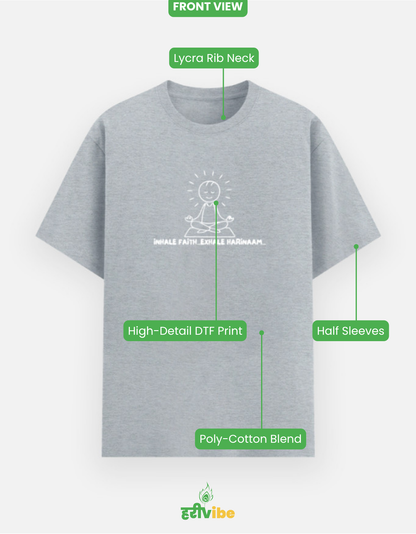 Inhale Faith, Exhale HARINAAM | Unisex Classic Tee – Grey Melange | Bhakti T-shirt (Spiritual Streetwear)