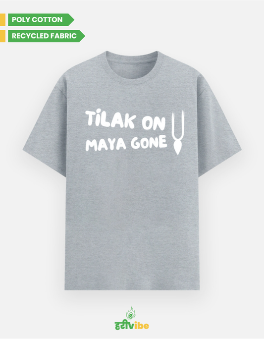 Tilak On Maya Gone | Unisex Classic Tee – Navy Melange | Bhakti T-shirt (Spiritual Streetwear)