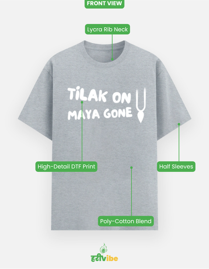 Tilak On Maya Gone | Unisex Classic Tee – Navy Melange | Bhakti T-shirt (Spiritual Streetwear)