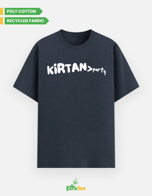 Kirtan > Party | Unisex Classic Tee – Navy Melange | Bhakti T-shirt (Spiritual Streetwear)