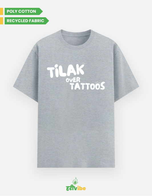 Tilak Over Tattoos | Unisex Classic Tee - Grey Melange | Bhakti T-shirt (Spiritual Streetwear)