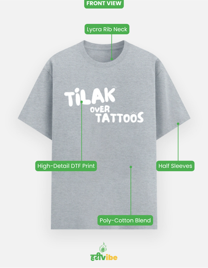 Tilak Over Tattoos | Unisex Classic Tee - Grey Melange | Bhakti T-shirt (Spiritual Streetwear)